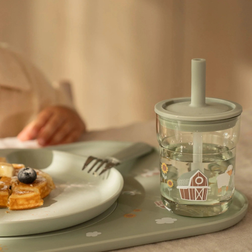 Bicchiere 2 in 1 con cannuccia 250 ml Little Farm Bicchiere 2 in 1 con cannuccia 250 ml Little Farm
