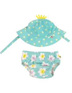 Set Baby Costumino Contenitivo + Cappellino, Margherita con protezione solare UPF 50+