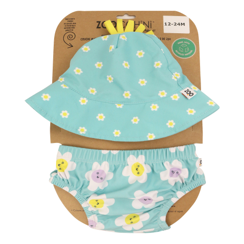 Set Baby Costumino Contenitivo + Cappellino, Margherita con protezione solare UPF 50+