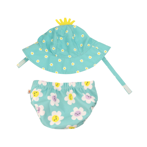 Set Baby Costumino Contenitivo + Cappellino, Margherita con protezione solare UPF 50+