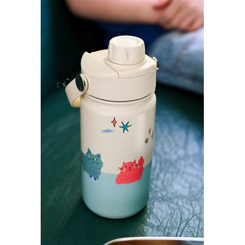 Borraccia IN ACCIAIO INOX con cannuccia a scomparsa 420 ml - Meowful Cats