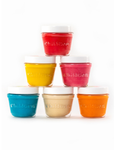 Set di 6 Barattoli di pasta modellabile Naturale Glitter - rosa,azzurro,verde,viola,giallo,arancio