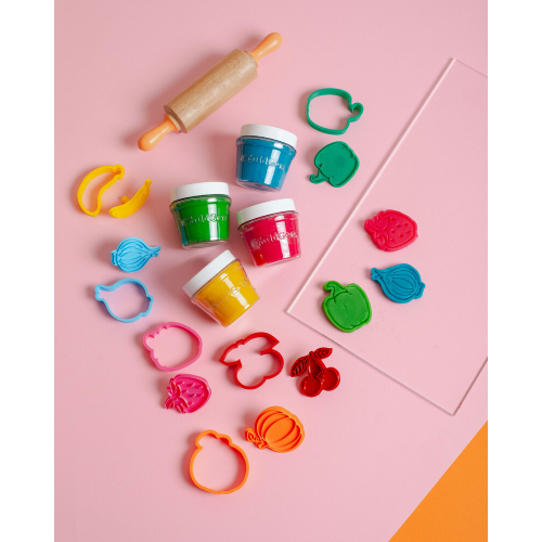 Set di 6 Barattoli di pasta modellabile Naturale Glitter - rosa,azzurro,verde,viola,giallo,arancio