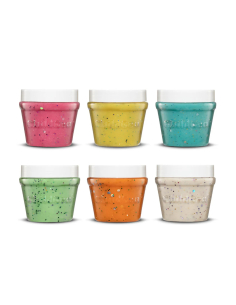 Set di 6 Barattoli di pasta modellabile Naturale Glitter - rosa,azzurro,verde,viola,giallo,arancio 2