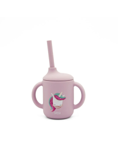 Bicchiere con cannuccia in silicone - Unicorno Sparkly