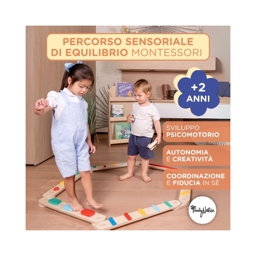 Percorso Sensoriale di Equilibrio Montessori - Sviluppo Psicomotorio - 2+ anni - in Legno