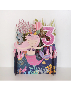 Biglietto auguri 3 anni pop up Sirena