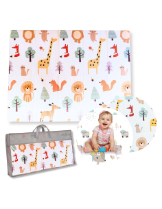 Tappeto Gioco Pieghevole Montessori 2 in 1 Reversibile e Morbido - Animal Friends - 180x150cm