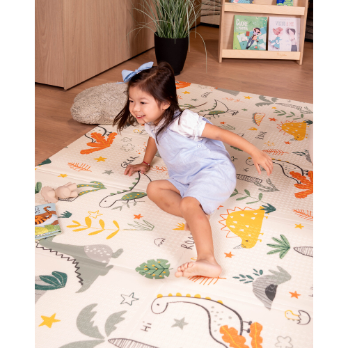 Tappeto Gioco Pieghevole Montessori 2 in 1 Reversibile e Morbido - Dino Friends Friends - 180x150cm