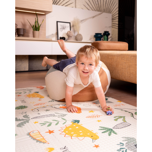 Tappeto Gioco Pieghevole Montessori 2 in 1 Reversibile e Morbido - Dino Friends Friends - 180x150cm