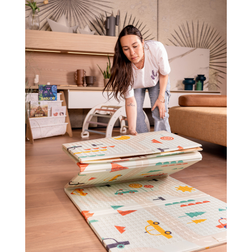 Tappeto Gioco Pieghevole Montessori 2 in 1 Reversibile e Morbido - Dino Friends Friends - 180x150cm