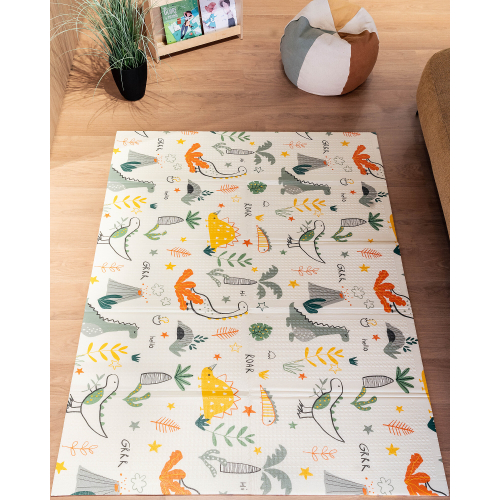 Tappeto Gioco Pieghevole Montessori 2 in 1 Reversibile e Morbido - Dino Friends Friends - 180x150cm