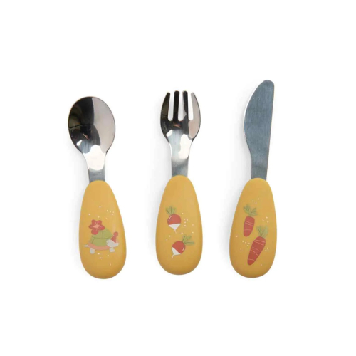 Set posate in silicone e acciaio inox - Trois petits lapins Set posate in silicone e acciaio inox - Trois petits lapins