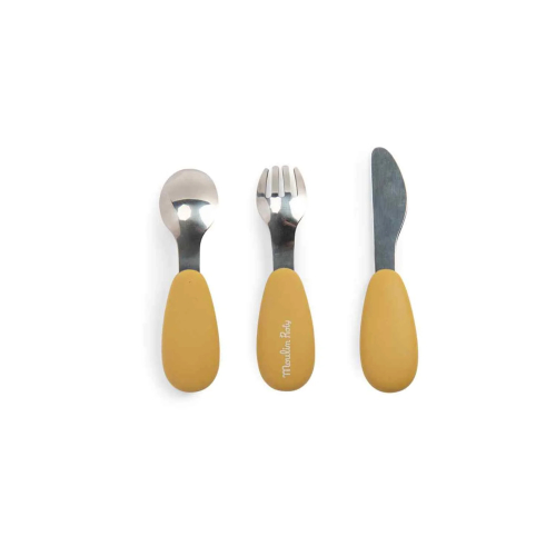Set posate in silicone e acciaio inox - Trois petits lapins Set posate in silicone e acciaio inox - Trois petits lapins