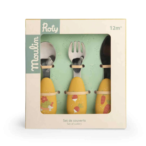 Set posate in silicone e acciaio inox - Trois petits lapins Set posate in silicone e acciaio inox - Trois petits lapins