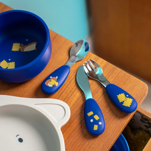 Set posate in silicone e acciaio inox - Puce e Pilou Set posate in silicone e acciaio inox - Puce e Pilou