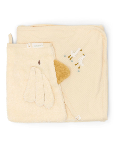 Set regalo neonato bianco con oca, cofanetto con dou dou, sonaglino e