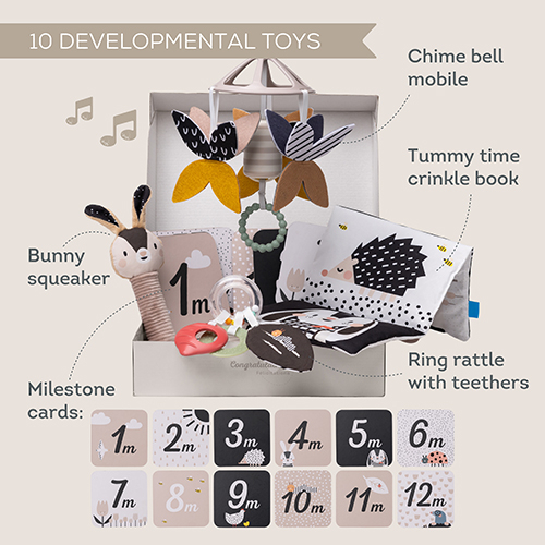 Kit sensoriale bianco e nero neonato, set con 10 giochi per sviluppo p