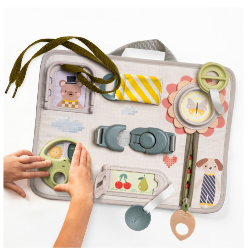 Busy board 18 mesi, tavola attività con laccetti, zip e giochi causa e