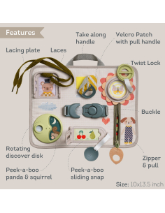 Busy board 18 mesi, tavola attività con laccetti, zip e giochi causa e 2