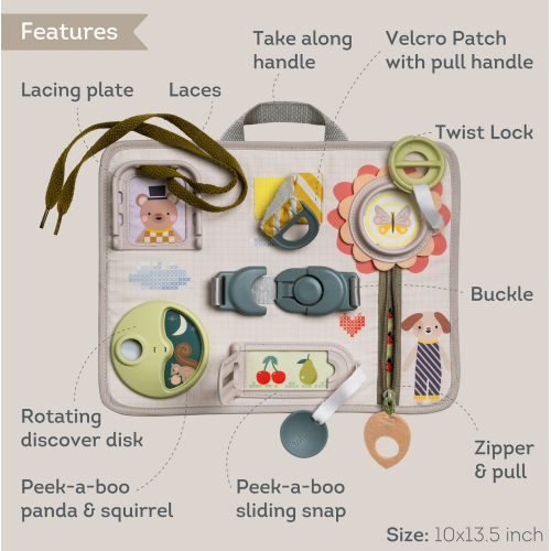 Busy board 18 mesi, tavola attività con laccetti, zip e giochi causa e