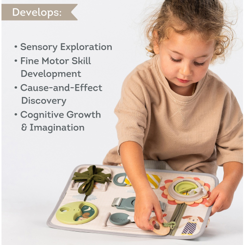 Busy board 18 mesi, tavola attività con laccetti, zip e giochi causa e