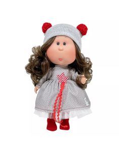 Bambola in vinile LITTLE MIA XMAS - Bimba con capelli castani ricci Lunghi