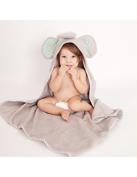Asciugamano Baby con Cappuccio, Ellie l'Elefante - 100% cotone