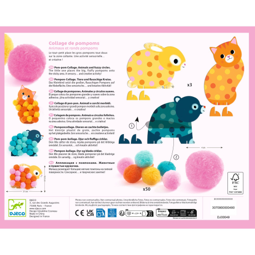 Gioco creativo Pon Pon - Collage di pon-pon - Animali e cerchi