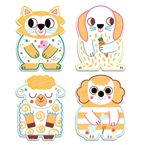 Gioco di colori - 12 sagome da colorare e 1 matita grande - Animali domestici