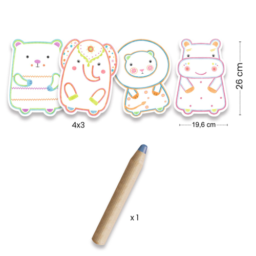 Gioco di colori - 12 sagome da colorare e 1 matita grande - Animali selvatici