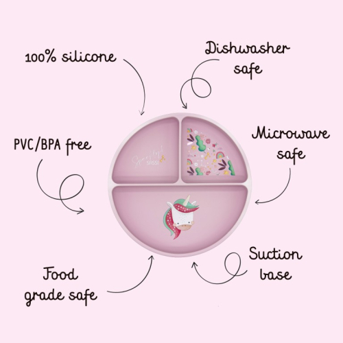 Piatto con ventosa in silicone - Unicorno Sparkly