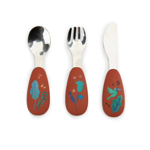 Set posate in silicone e acciaio inox - La foresta Mawa