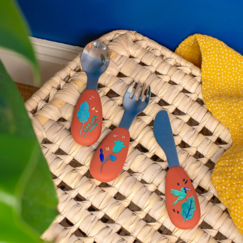 Set posate in silicone e acciaio inox - La foresta Mawa