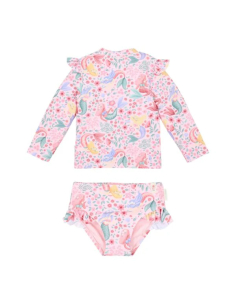 Costume due pezzi - Maglia manica lunga e costume slip - UPF 40 - Marmaid Pink