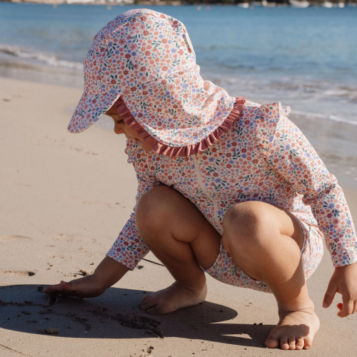 Cappello da mare con falda protettiva - Floral Pink