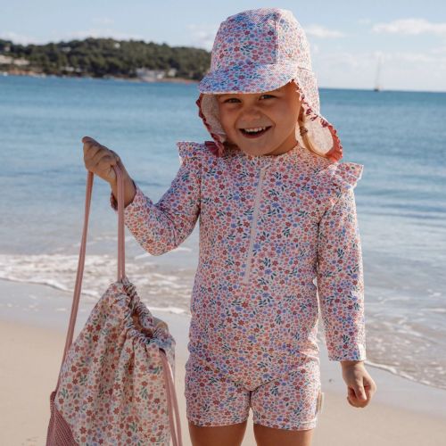 Cappello da mare con falda protettiva - Floral Pink