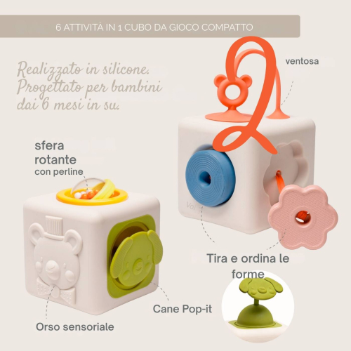 PEEK AND PLAY- CUBO MULTIATTIVITAì SENSORIALE- IN SILICONE