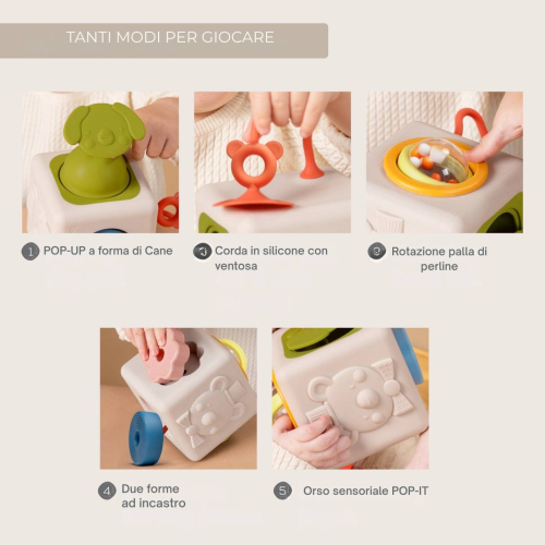 PEEK AND PLAY- CUBO MULTIATTIVITAì SENSORIALE- IN SILICONE