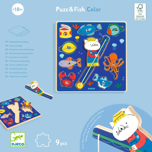 Puzzle in legno con pesca magnetica - Puzz & Fish Color