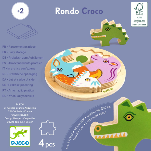 Puzzle rotondo in legno - Coccodrillo Rondo Croco