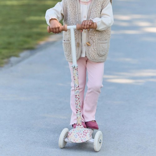 Monopattino 3 ruote - Off White - Bianco con fiorellini rosa