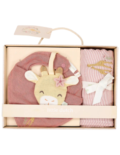 Set regalo nascita Giraffa – mussola, bavaglino e doudou