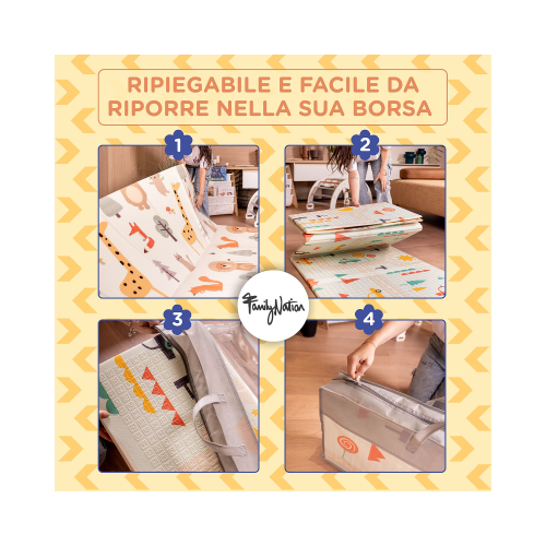 Tappeto Gioco Pieghevole Montessori 2 in 1 Reversibile e Morbido - Animal Friends - 180x150cm