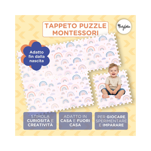 Tappeto Gioco Puzzle Montessori - Rainbow - 6 Pezzi - Morbido e Sicuro dalla Nascita - 175x117cm - dalla Nascita
