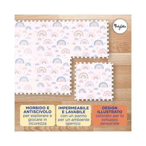Tappeto Gioco Puzzle Montessori - Rainbow - 6 Pezzi - Morbido e Sicuro dalla Nascita - 175x117cm - dalla Nascita