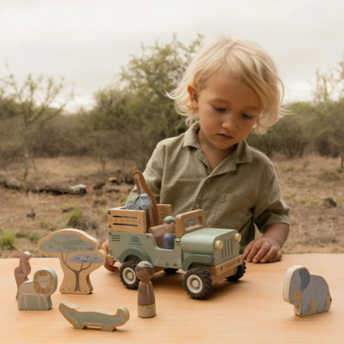 Auto safari in legno con animali e ranger – Safari Friends