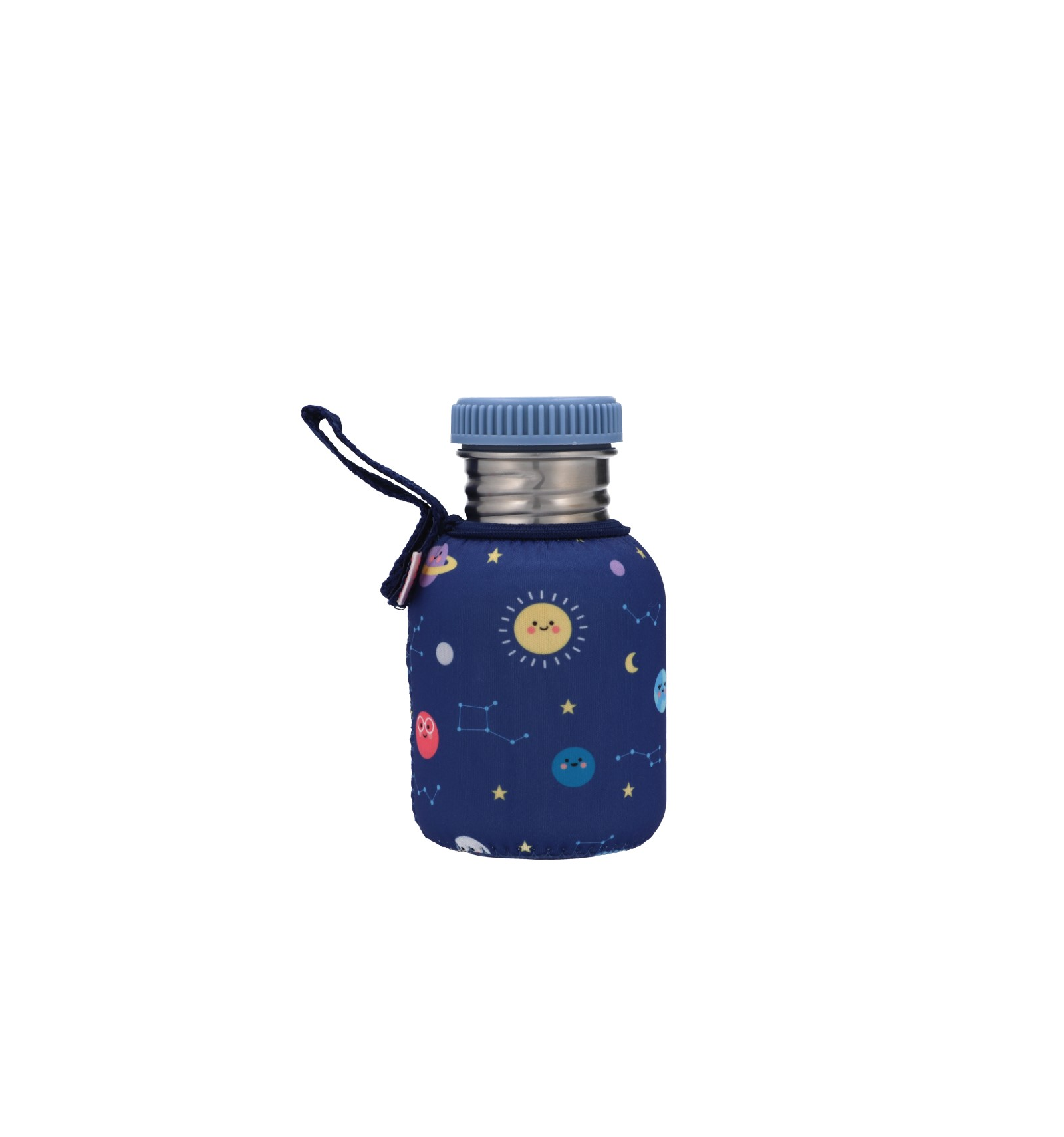 Bottiglia 350ml Tutete Acciaio con cover neoprene Pianeti + Tappo sport  Blue - Le meraviglie di Alice